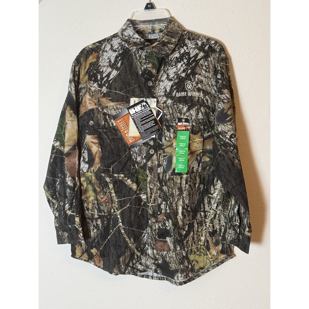 Game Winner Youth Medium Camo Button Up Hunting Shirt Long Sleeve Outdoors